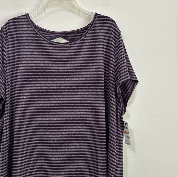 Ideology Tee Top Plus 3X Short Sleeve Active Back Cutout Eggplant Stripe NEW - Picture 3 of 11